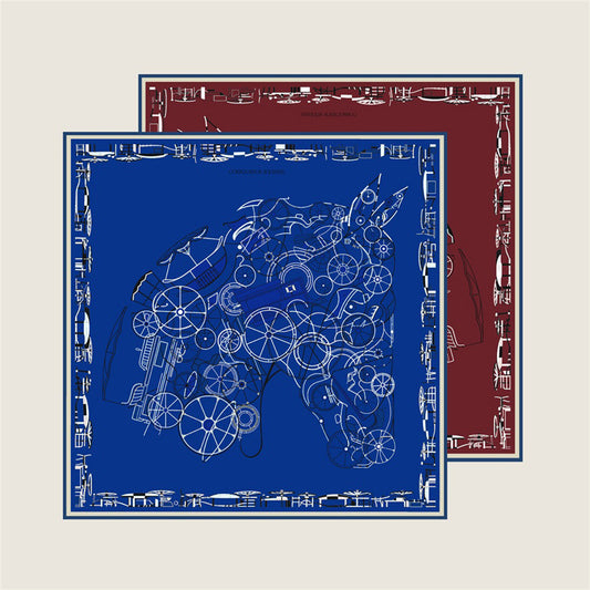 Horse Head Blue & Brown Double Print Scarf / 90cm